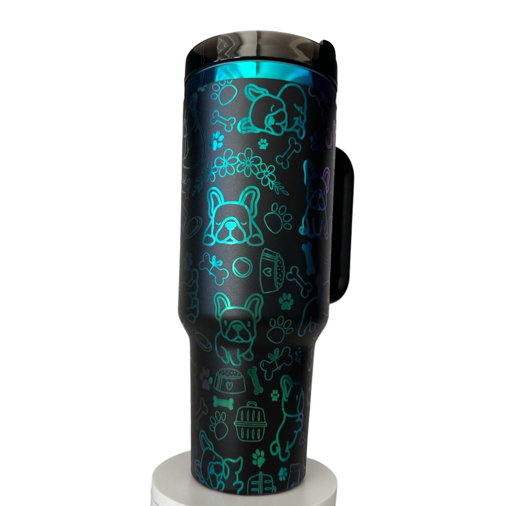 40 oz laser engraved tumbler - design french bull dog